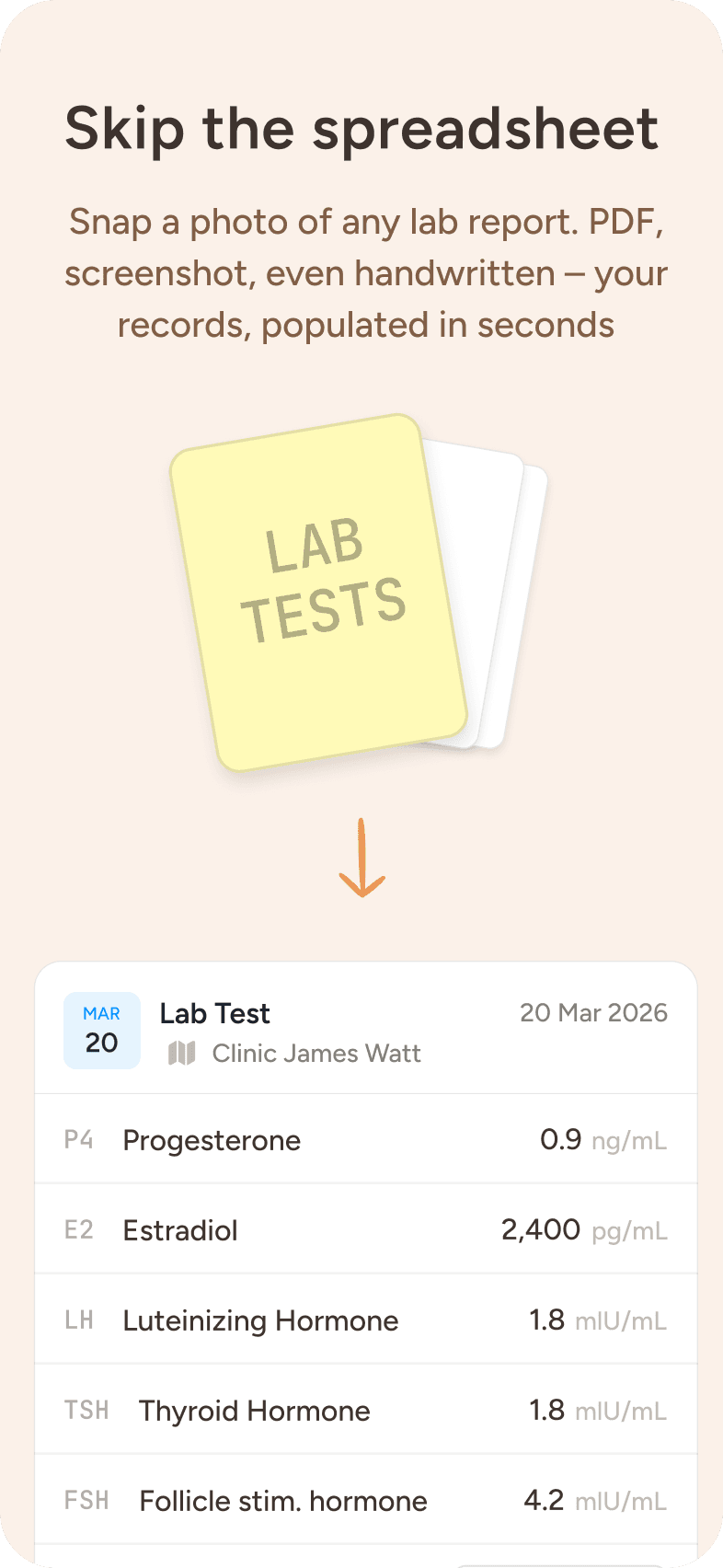 Skip the spreadsheet — lab reports populated in seconds