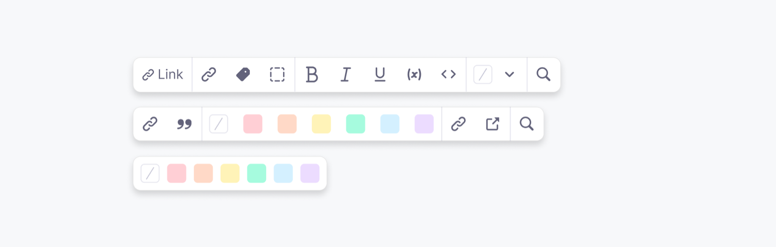 RemNote formatting toolbar — link, bold, italic, underline, inline math and code, and highlight colors